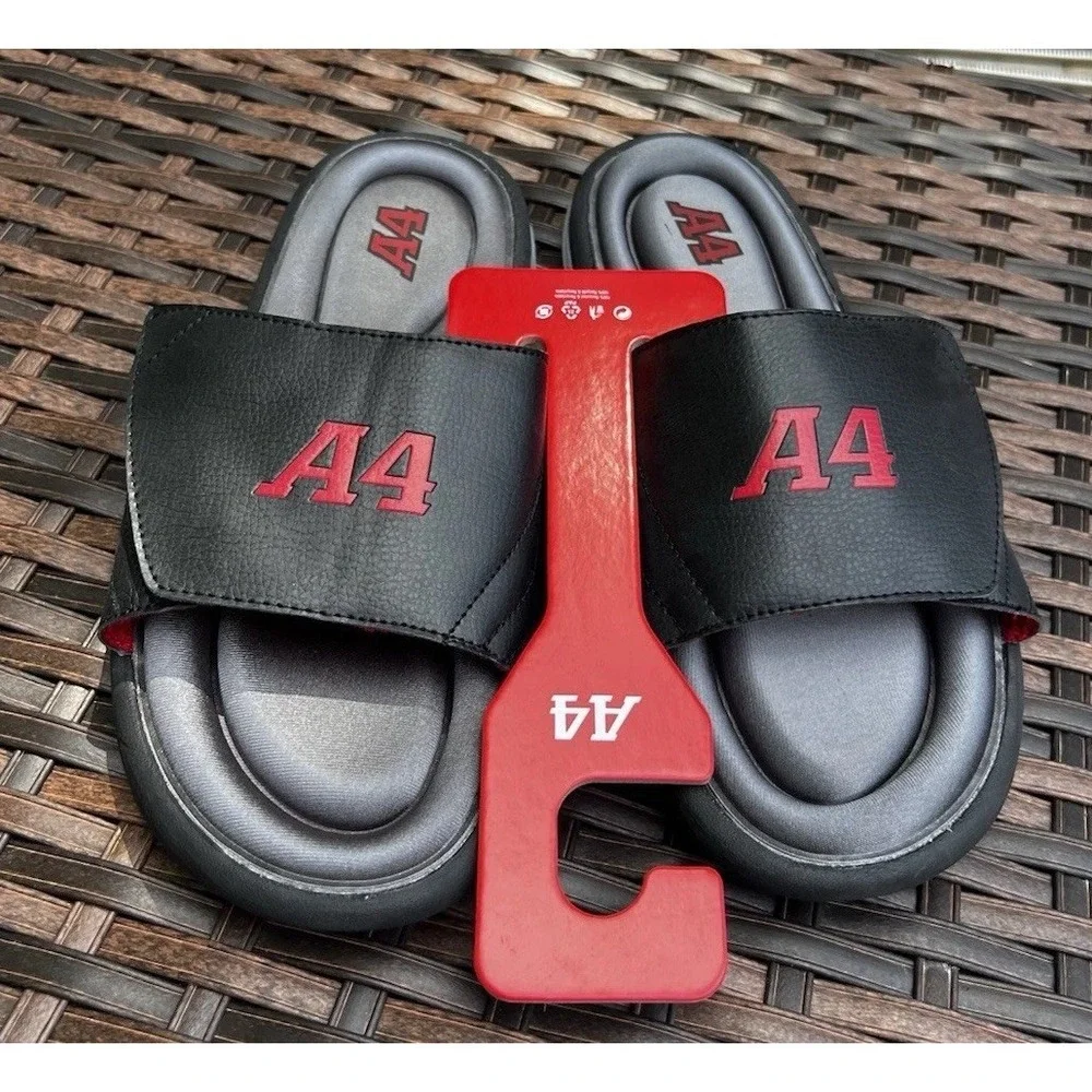 Avia Men's A4 Logo Slide Sandals Black Red Slip On Athletic Shoes Size 12 New
